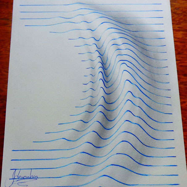 巧みに描かれたノートの罫線で立体的に見える3dイラストアート K Conf